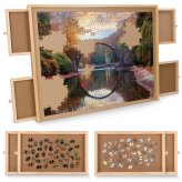 The Puzzle Keeper - Wooden Board with Built-in Drawers for Puzzles up to 1000 Pieces