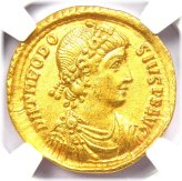 Theodosius I Gold Solidus Coin - Certified NGC Choice XF EF