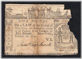 New York Colonial £5 Note - February 16, 1771