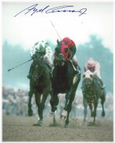 Legendary Jockey Signature on Thrilling Horse Racing Moment Photograph