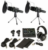 Complete Performance Setup with Mixer, Mics, Headphones, and Stands