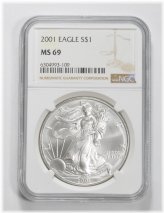 2001 American Silver Eagle NGC Brown Label - MS69