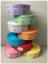 Raffle Ticket Collection - 20 rolls of 2000 double-stub tickets for fun and fair events