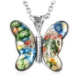 Green Millefiori Butterfly Pendant Necklace in Murano Style Glass