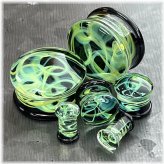 Green Swirl Pyrex Glass Double Flare Plugs