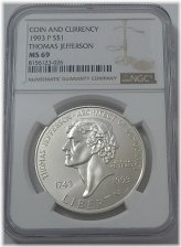 Jefferson Commemorative Dollar and Currency Set