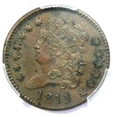 Antique Classic Head Half Cent Coin from 1811 - PCGS AU Detail Certified