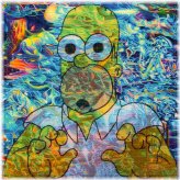 Trippy Springfield: Perforated Psychedelic Art Featuring Homer Simpson in Acidland