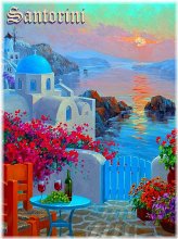 Santorini Travel Art Print by Mikki Senkarik