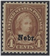 Nebraska Overprint 4c Stamp - Mint Light Hinge