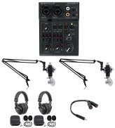 Podcast Recording Kit with Dual RCM Mics, Booms, and Headphones by Rockville