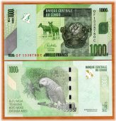 Congo D. R. Parrot 1000 Francs Paper Money