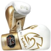 White & Gold Pro Sparring Gloves by Rival Boxing