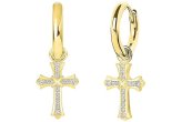 Golden Cross Huggie Hoop Earrings