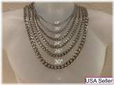 Cuban Silver Chain Men's Necklace in Various Lengths and Widths