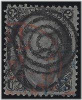 19th Century United States Stamp #73 with Rare Black, Blue & Red Cancels - Certified Authentic