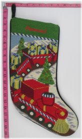 Festive Needlepoint Toy Train Stocking