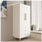 White Wood 2-Door Wardrobe with Drawers