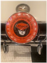 Retro Round Oilzum Thermometer with Vintage Glass Face