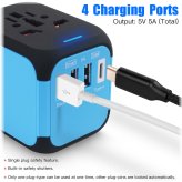 GlobeCharge Universal Plug Adapter with Type C and 3 USB Ports