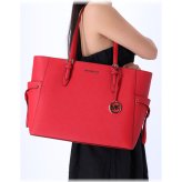 Crimson Saffiano Drawstring Tote