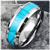 Turquoise Comfort Fit Men's Wedding Band Ring in Tungsten Carbide