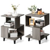 Grey Wood Storage End Tables with Modern Legs