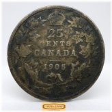 1905 Canada Silver 25 Cents Coin