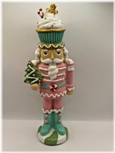 Pastel Cupcake Nutcracker with Gingerbread Tree Tabletop Decor