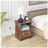 Rustic USB Charging Nightstand with Drawer and Storage