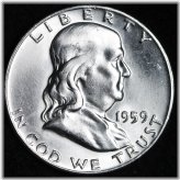 1959-D Silver Brilliant Luster Franklin Half Dollar