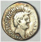 Marc Antony and Octavian Denarius Coin - 41 BC - Fine/VF - Rainbow Tone
