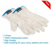 Cotton Safe Handling Gloves - Set of 2 High-Quality Pairs (1 Size) for Coins and Paper Money