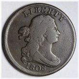 Rotated Dies 1808 Draped Bust Half Cent in VF Condition