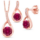 Royal Ruby and Diamond Pendant Earrings Set
