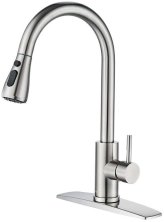 Brushed Swivel Mixer Faucet with Pull-Down Sprayer for Kitchen Sink by WEWE