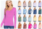 Cotton Scoop Neck Long Sleeve Top