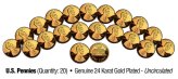 Genuine 24K Gold Plated Lincoln Pennies - Uncirculated Set of 20 US Coins