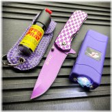 Tri-Defense Tool Set: Stun Gun Flashlight, Folding Knife, and Pepper Spray