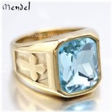 Blue Cross Ring with Aquamarine Stone for Men