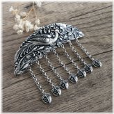 Artisan Silver Tassel Hair Barrette with Peacock Motif