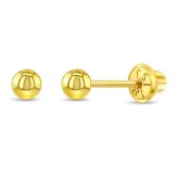 Golden Ball Safety Screw Back Earrings for Little Girls