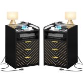 Charging Station Nightstand Set with LED Light and 3 Drawers