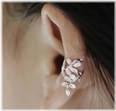 Silver Branch Leaves Ear Cuff Earrings