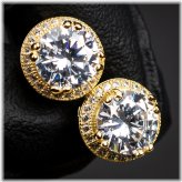 Gold Plated Stud Earrings with Princess Cut CZ Crystals