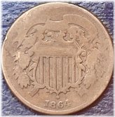 1864 Circulated Two Cent Piece