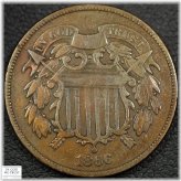 Copper Two Cent Piece - 1866 Cleaned