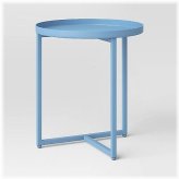 Blue Metal Tray Accent Table