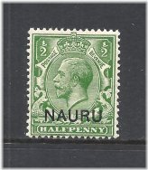 Nauru Green Overprint Stamp - 1916 1/2p Fine MH