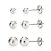 Round Ball Stud Earring Trio in 925 Sterling Silver